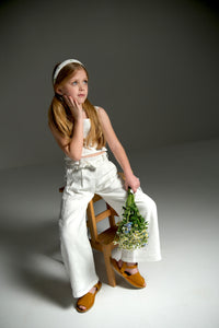 Straight leg linen trousers for kids, offering a stylish and comfortable fit