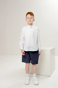 Classic linen long-sleeve shirt for kids, combining timeless style with a breathable, lightweight fabric