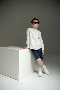 Classic linen long-sleeve shirt for kids, combining timeless style with a breathable, lightweight fabric
